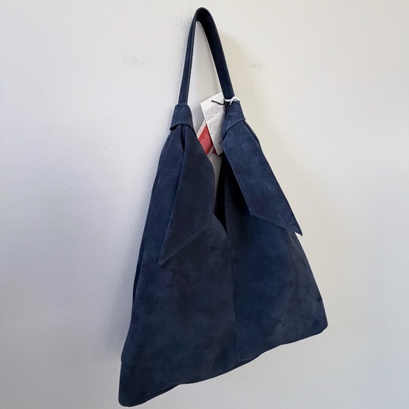 Divina Firenze Genuine Leather Suede Navy Blue Women's Shoulder Bag - Picture 2 of 12